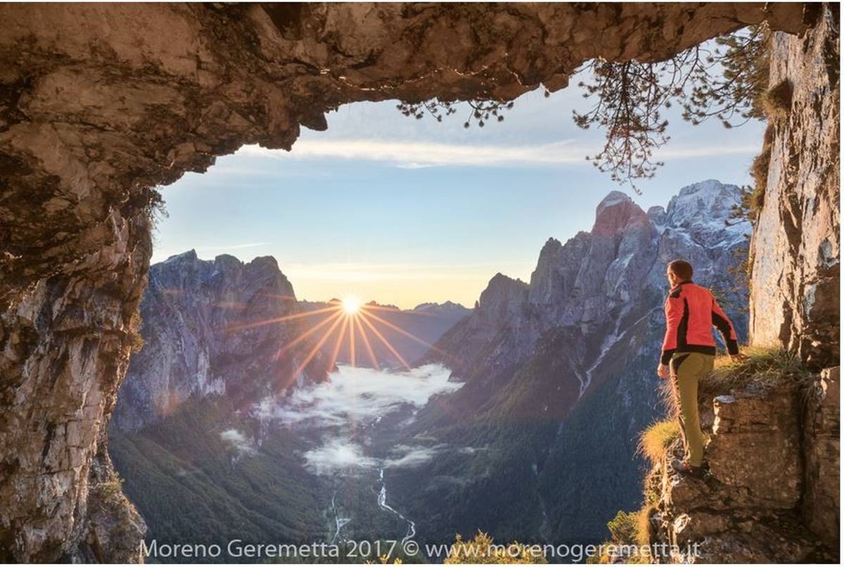 Sunrise from the San Lucano cavern (photo Moreno Geremetta).