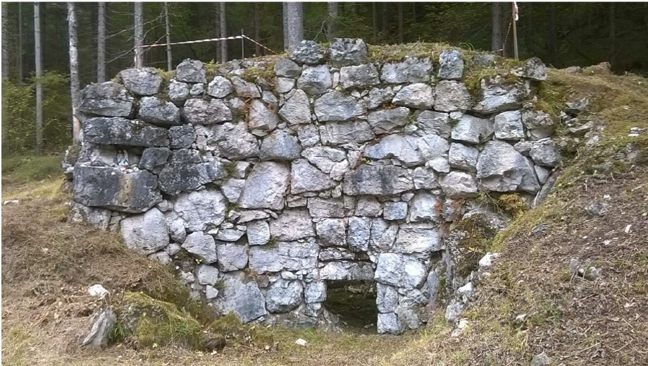 Calchera, or lime kiln, built with dolomite ashlars.